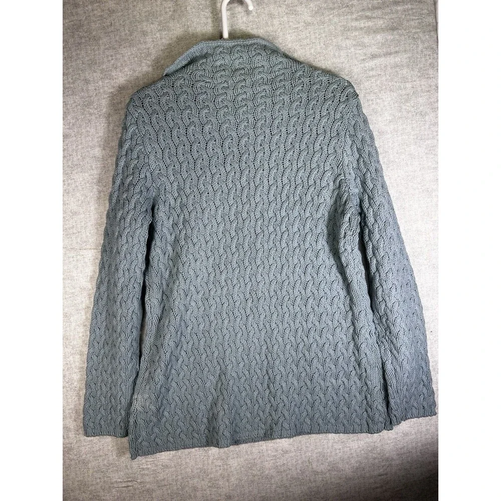 Womens Liz Claiborne Sky Blue Cable Knit Chunky Sweater Size Large V neck Granny